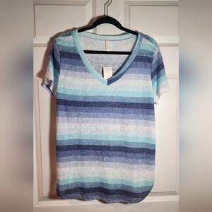 NWT Mia & Tess Striped V-Neck Short Sleeve Knit Top - Blue Multi Small